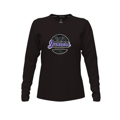 [CUS-DFW-TEES-CMF-VNK-LSL-BLK-FYXS-LOGO1] Comfort T-Shirt (Female Youth XS, Black, V Neck, Logo 1, Long Sleeve)