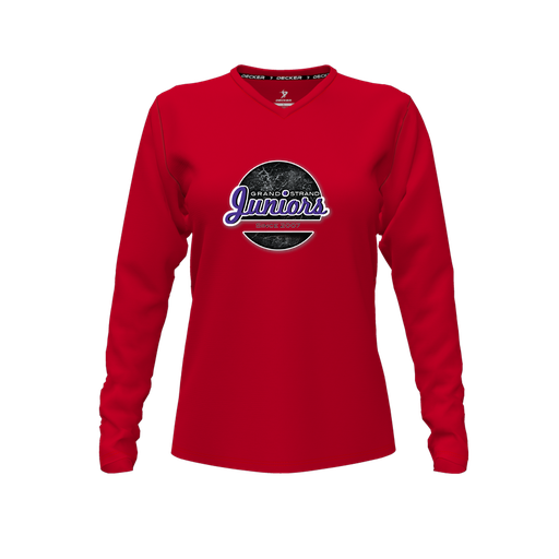 [FTLVCFRD-FYXS-LOGO1] Comfort T-Shirt (Female Youth XS, Red, V Neck, Logo 1, Long Sleeve)