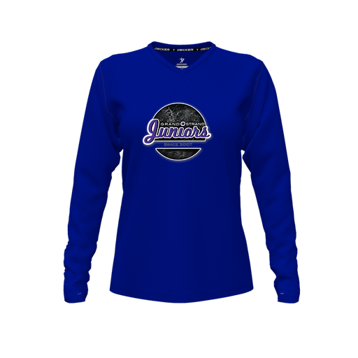 [CUS-DFW-TEES-PER-VNK-LSL-RYL-FYXS-LOGO1] Performance T-Shirt (Female Youth XS, Royal, V Neck, Logo 1, Long Sleeve)