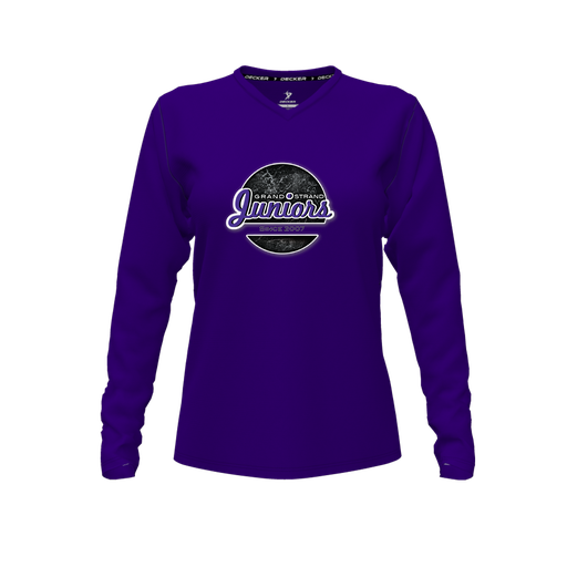 [CUS-DFW-TEES-PER-VNK-LSL-PUR-FYXS-LOGO1] Performance T-Shirt (Female Youth XS, Purple, V Neck, Logo 1, Long Sleeve)